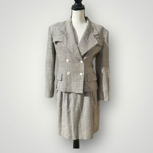 Vintage Barry Bricken cream black plaid skirt set